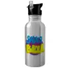 Water bottle Silver with straw, stainless steel 600ml