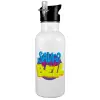 White water bottle with straw, stainless steel 600ml