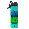 Metallic water bottle with safety lid, 850ml aluminum