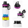 Metallic water bottle with safety lid, 850ml aluminum