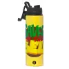 Metallic water bottle with safety lid, 850ml aluminum