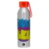 Aluminum Sports Bottle 650ml – Silver with Red Cap and Silicone Strap