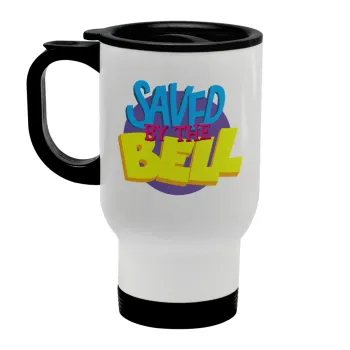 Saved by the Bell, Stainless steel travel mug with lid, double wall white 450ml