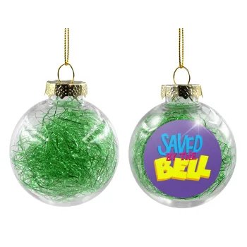 Saved by the Bell, Transparent Christmas tree ball ornament with green filling 8cm