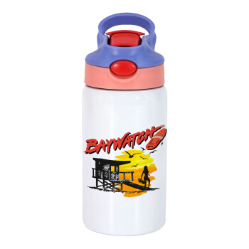 Baywatch, Children's hot water bottle, stainless steel, with safety straw, pink/purple (350ml)