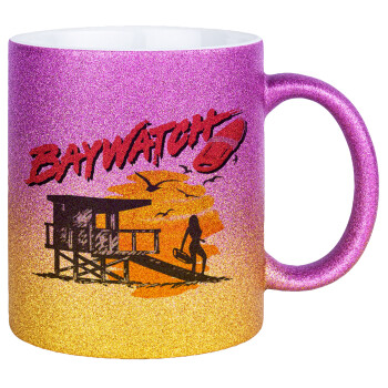 Baywatch, Κούπα Χρυσή/Ροζ Glitter, κεραμική, 330ml