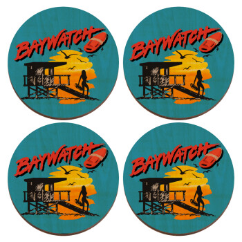 Baywatch, ΣΕΤ x4 Σουβέρ ξύλινα στρογγυλά plywood (9cm)