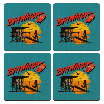 Baywatch, ΣΕΤ x4 Σουβέρ ξύλινα τετράγωνα plywood (9cm)