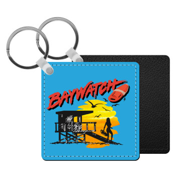 Baywatch, Μπρελόκ Δερματίνη, τετράγωνο ΜΑΥΡΟ (5x5cm)