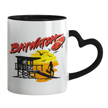 Baywatch, Mug heart black handle, ceramic, 330ml