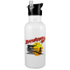 White water bottle with straw, stainless steel 600ml