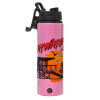 Metallic water bottle with safety lid, 850ml aluminum