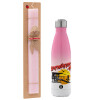 Easter Set, Metallic pink/white (Stainless steel) thermos, double-walled, 500ml & aromatic flat Easter candle (30cm) (PINK)