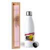 Easter Set, metallic stainless steel water bottle (750ml) & scented flat Easter candle (30cm) (PINK)