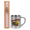 Easter Set, metallic thermal cup (300ml) & aromatic flat Easter candle (30cm) (PINK)