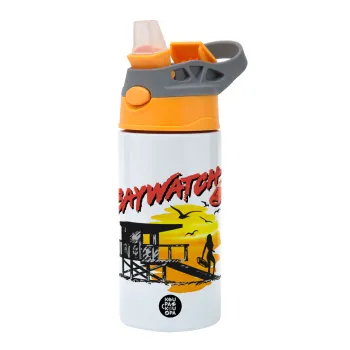Baywatch, Παιδικό παγούρι θερμό, ανοξείδωτο, με καλαμάκι ασφαλείας, Πορτοκαλί/Γκρι (360ml) BPA-FREE