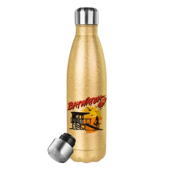 Baywatch, Glitter gold stainless steel thermos bottle, double-walled, 500ml