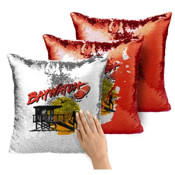 Baywatch, Μαξιλάρι καναπέ Μαγικό Κόκκινο με πούλιες 40x40cm περιέχεται το γέμισμα