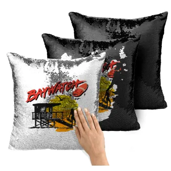 Baywatch, Μαξιλάρι καναπέ Μαγικό Μαύρο με πούλιες 40x40cm περιέχεται το γέμισμα