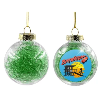 Baywatch, Transparent Christmas tree ball ornament with green filling 8cm