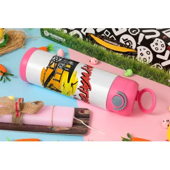 Baywatch, Easter candle, Childrens hot water bottle, stainless steel, with safety straw, PINK (500ml)
