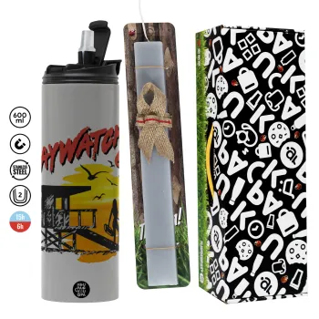 Baywatch, Πασχαλινή Λαμπάδα με Travel Tumbler θερμό (600ml, BPA free) & κερί αρωματικό πλακέ (30cm) (ΓΚΡΙ)