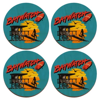 Baywatch, ΣΕΤ x4 Σουβέρ ξύλινα στρογγυλά plywood (9cm)