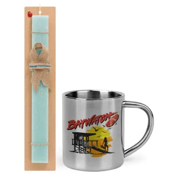 Baywatch, Easter Set, metallic thermal cup (300ml) & aromatic flat Easter candle (30cm) (TURQUOISE)