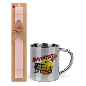 Baywatch, Easter Set, metallic thermal cup (300ml) & aromatic flat Easter candle (30cm) (PINK)