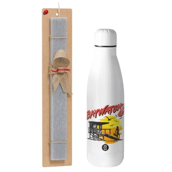 Baywatch, Easter Set, metallic stainless thermos bottle (500ml) & scented flat Easter candle (30cm) (GRAY)
