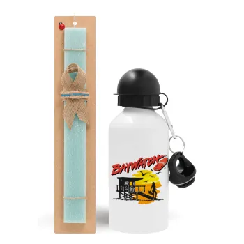 Baywatch, Easter Set, metallic aluminum water bottle (500ml) & scented flat candle (30cm) (TURQUOISE)