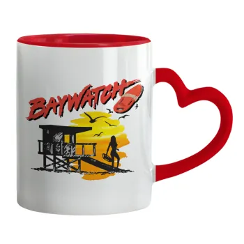 Baywatch, Mug heart red handle, ceramic, 330ml