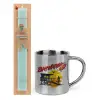Easter Set, metallic thermal cup (300ml) & aromatic flat Easter candle (30cm) (TURQUOISE)