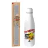 Easter Set, metallic stainless thermos bottle (500ml) & scented flat Easter candle (30cm) (GRAY)