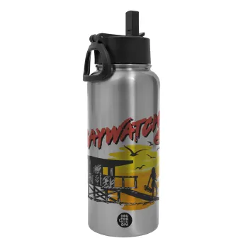 Baywatch, Metal mug thermo Silver with Straw and Spout Lid (Stainless steel), double wall, 950ml