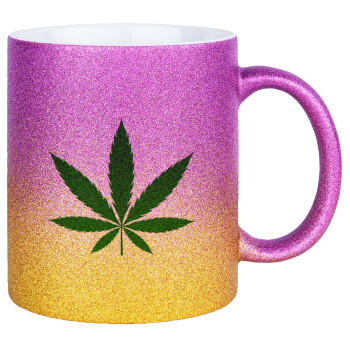 Weed, Κούπα Χρυσή/Ροζ Glitter, κεραμική, 330ml