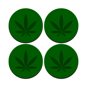 Weed, SET of 4 round wooden coasters (9cm)