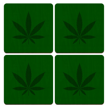 Weed, ΣΕΤ x4 Σουβέρ ξύλινα τετράγωνα plywood (9cm)