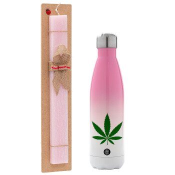 Weed, Πασχαλινό Σετ, Μεταλλικό παγούρι θερμός Ροζ/Λευκό (Stainless steel), διπλού τοιχώματος, 500ml & πασχαλινή λαμπάδα αρωματική πλακέ (30cm) (ΡΟΖ)