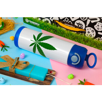 Weed, Πασχαλινή Λαμπάδα με Παιδικό παγούρι θερμό, ανοξείδωτο, με καλαμάκι ασφαλείας, ΜΠΛΕ (500ml)