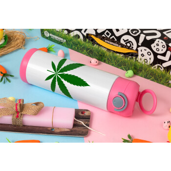 Weed, Πασχαλινή Λαμπάδα με Παιδικό παγούρι θερμό, ανοξείδωτο, με καλαμάκι ασφαλείας, ΡΟΖ (500ml)