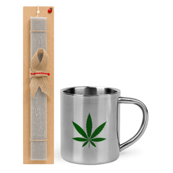 Weed, Πασχαλινό Σετ, μεταλλική κούπα θερμό (300ml) & πασχαλινή λαμπάδα αρωματική πλακέ (30cm) (ΓΚΡΙ)
