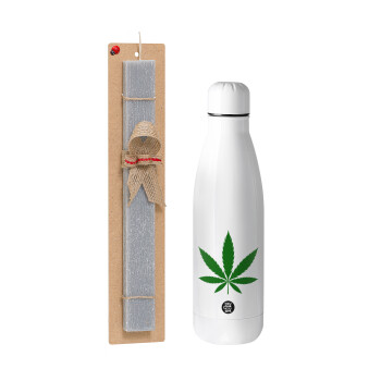 Weed, Easter Set, metallic stainless thermos bottle (500ml) & scented flat Easter candle (30cm) (GRAY)