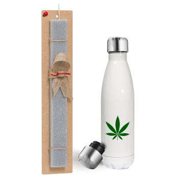 Weed, Πασχαλινή λαμπάδα, μεταλλικό παγούρι θερμός λευκός (500ml) & λαμπάδα αρωματική πλακέ (30cm) (ΓΚΡΙ)