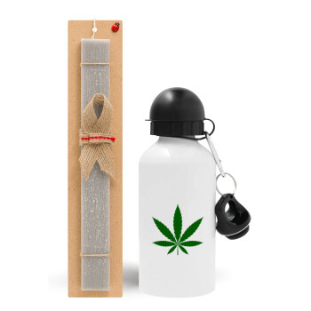 Weed, Easter Set, metallic aluminum water bottle (500ml) & aromatic flat Easter candle (30cm) (GRAY)