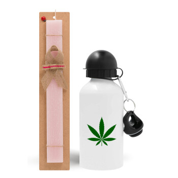 Weed, Easter Set, metallic aluminum bottle (500ml) & aromatic flat Easter candle (30cm) (PINK)