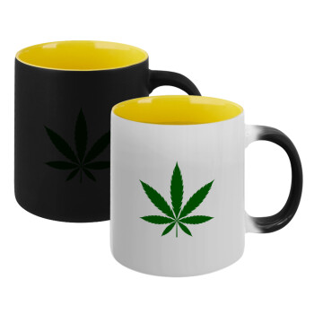 Weed, Κούπα Μαγική εσωτερικό κίτρινη, κεραμική 330ml που αλλάζει χρώμα με το ζεστό ρόφημα