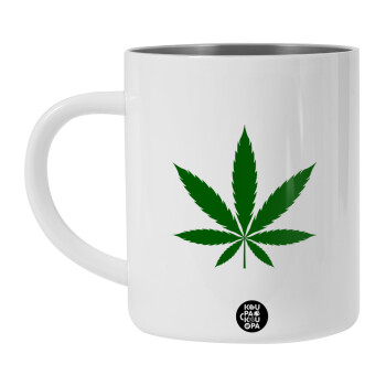 Weed, Λευκή Ανοξείδωτη Μεταλλική Κούπα 450ml - Διπλού Τοιχώματος 