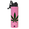 Metallic water bottle with safety lid, 850ml aluminum