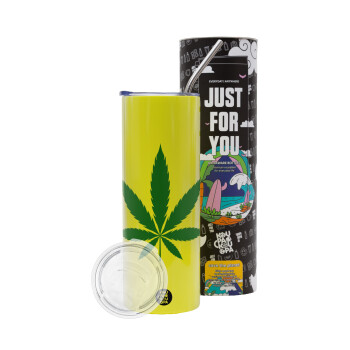 Weed, Neon Yellow Travel Tumbler, with metal straw (Stainless steel 304 Food grade, BPA free, 600ml)